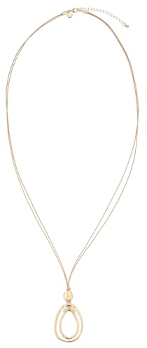 Leslii Damen-Kette Lange Halskette Stoffband Oval-Anhänger Modeschmuck-Kette Beige Gold