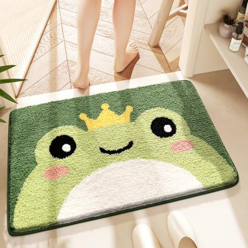 Molesun Niedliche Frosch Badematte 50x80cm, Weich, Saugfähig, Waschbar | Niedlicher Rutschfester Badvorleger, 100% Mikrofaser-Badematten, für Badezimmer Dusche Schlafzimmer Küche, Maschinenwaschbar