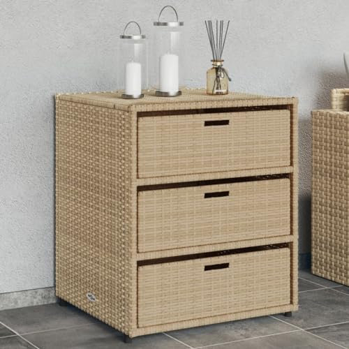 Faroom Rattan Gartenschrank Auflagenbox, Geräteschrank, Beistellschrank, Balkonschrank, Terrassenschrank, Aufbewahrungsbehälter für Garten 55 x 59 x 69 cm,Beige