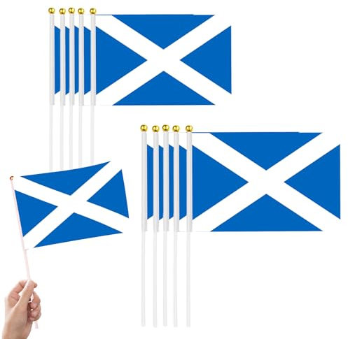 10pcs Small Scottish Flags on Sticks & 2pcs Temporary Tattoos for Football 2025 Party,Mini Scotland Cross Flags on Sticks Hand Held Flags for VE Day 80th Events Celebration Party Decorations