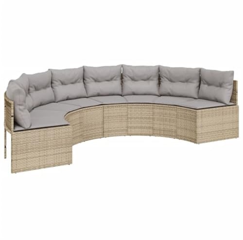 vidaXL Gartensofa mit Kissen Halbrund Beige Poly-Rattan, Terrassensofa, Loungesofa, halbrundes Sofa, Outdoor Sofa, Loungemöbel, Sofa halbrund