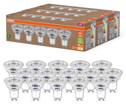 Osram Hocheffiziente LED Lampen mit Energieeffizienz Klasse A, Vorteilspack mit 15 Leuchtmittel, ersetzt herkömmliche 50W Reflektorlampen, warmweiß(2700K), E27, Glas, Klar