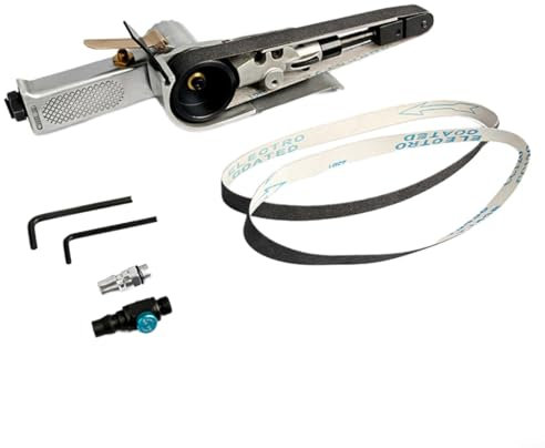 QOXEZY Levigatrice pneumatica a nastro, 16000 giri/min, levigatrice pneumatica per veicoli, smerigliatrice a nastro, strumenti per lucidatura, rifilatura, mobili in legno (10 mm + interruttore)