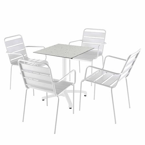 Oviala Set Tisch 60 cm Terrazzo und 4 Stühle, Metall, weiß