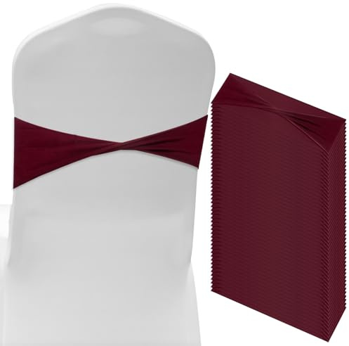 M METERXITY 50-Pack de Fajas de Silla de Spandex Bandas de Silla Rojo Vino