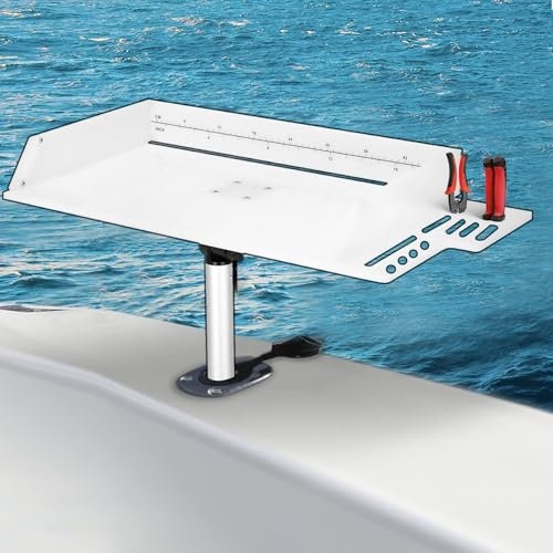 Boat Cutting Board 25.1 x 13, Bait Board/Fillet Table with Separate Tool Slots, 360° Adjustable Fishing Fillet Table, Extended Boat Fish Cleaning Table with Scale(Fish pad +2 fish hooks)