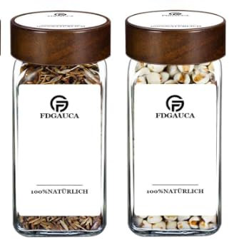SIAZIH Lot de 2 pots à épices carrés en verre avec couvercles en bois d'acacia 120 ml