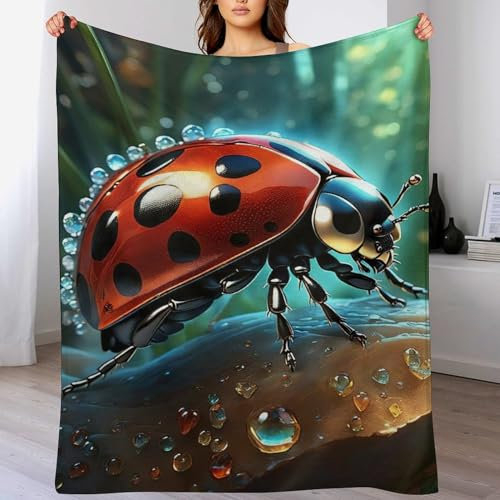 AAPZY Marienkäfer Decke,Vier Jahreszeiten Weich Wohndecke Decke Schlafdecke Sofadecke Plüschdecke Pelzdecke Printdesign Couchdecke Flannel Bett Decke （180×200cm）