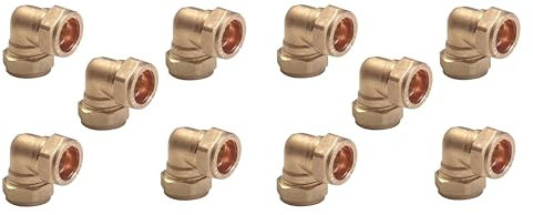 TC 15mm Brass 90 Degree Angle Compression Elbow Connector Fitting for Copper Pipe Pack of 10