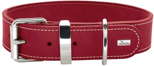 HUNTER Hundehalsband Aalborg Special, Farbe: rot, stark gefettetes Leder, robust & strapazierfähig, kontrastierende Ziernähte, ideal für Hundesport, Made in Germany, Größe: 80