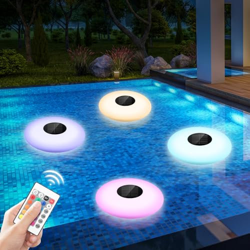 Drcowu Lampe solaire flottante pour piscine avec télécommande, 16 couleurs RVB changeantes étanches pour piscine, jardin, pelouse et décoration extérieure
