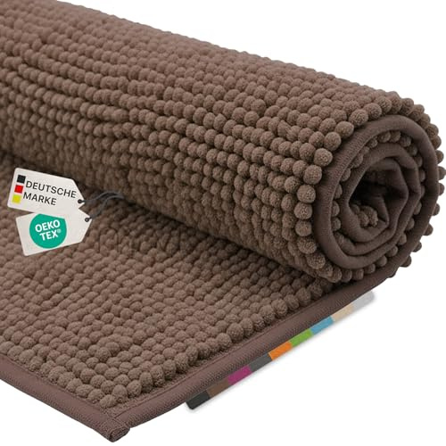 NYVI Badematte NYVISpa Chenille WC Vorleger 45x50 cm ohne Ausschnitt Taupe | Rutschfest, Saugstark, Schnell Trocknend, Fußbodenheizung geeignet, OEKO-TEX, Waschbar, Weich