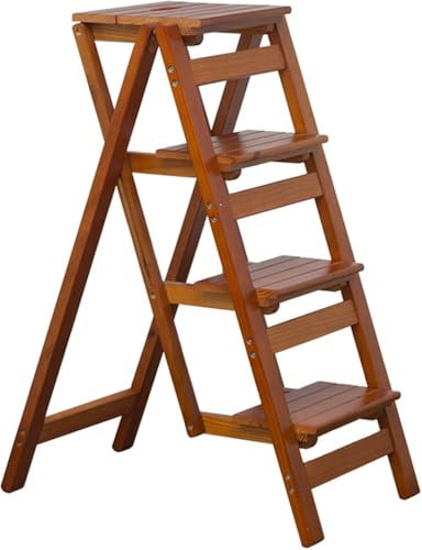 Holzleiter mit 4 Stufen, zusammenklappbar, hoch, Massivholz, Haushalt