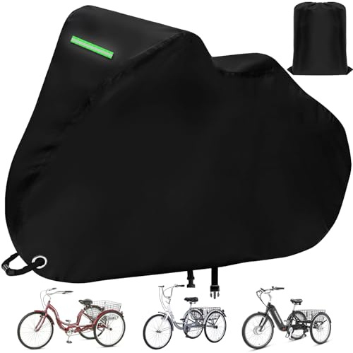 Dreiradabdeckung für Erwachsene, wasserdicht, für den Außenbereich, 3-Rad-Abdeckung für E-Bike, Dreirad, Fahrradabdeckungen, strapazierfähiges UV-210D-Polyestergewebe, mit Sicherheitsschnalle