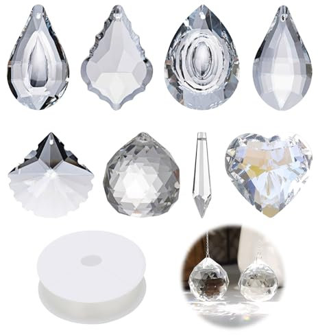 8 Piezas Atrapasoles Cristal Colgante, Prismas Cristals Colgantes, Atrapasueños Colgante con Alambre de Joyería para Ventana, Decoración de Jardín