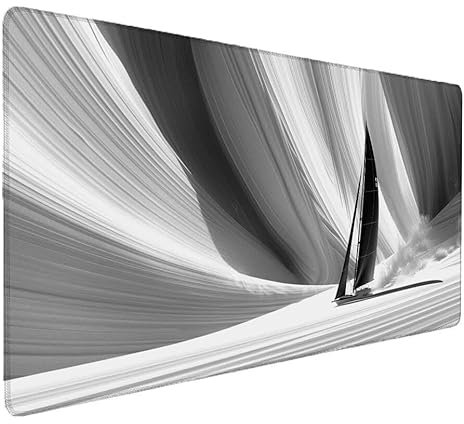 Tapis de Souris Blanc, Bateau Tapis de Souris Gamer XXL 1500x800x3mm Étanche Antidérapante Mouse Pad avec Coutures sur Les Bords - sous Main Bureau - Accessoire Bureau, pour Gamer, PC, Portable E-1