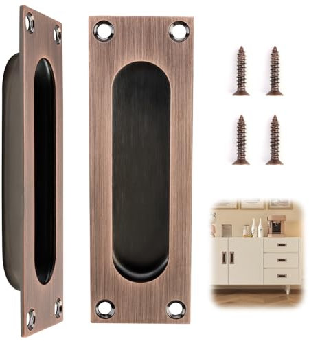 MSMXCS Maniglia rettangolare da incasso a incasso, in ottone bronzo, maniglie per porte di armadietti, FB90, 120 x 40 mm, in acciaio inox, stile retrò, per porte scorrevoli da cucina, fienile, armadio