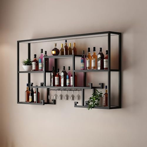 Weinregal Wand Flaschenregal Schmal Mit Licht Wine Rack Weinschrank Hausbar Barschrank Bar Regal Wand Mit Weinglashalter Weinständer Getränke Regal Mini Bar Für Bartheke Wohnzimmer Küche(Size:100CM)