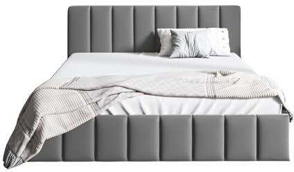 Sofello Polsterbett NINA aus Samt 180x200 mit mit Metall-Lattenrost Doppelbett mit Stauraum (Riviera 91 - grau, 140x200)