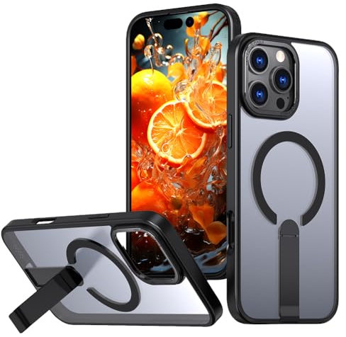 SIYOPINPFY Magnetic Case for iPhone 14 Pro Max - [Durable Foldable Titanium Stand] [Compatible with Magsafe] [Translucent Matte] Full Body Rugged Shockproof Case for iPhone 14 Pro Max - Midnight Black