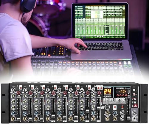 GHRERTX Stereo Line Rack Mixer,9 Channel Microphone Preamplifiers with Bluetooth Function,3 Band Eq per Channel, 24 Types of Reverb Effects,for Bar, Stage Performance, Broadcast, Recording Room