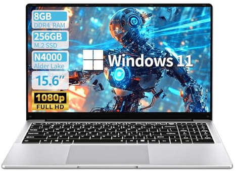 Ordenador Portáti de 15,6 Pulgadas, Win 11 PC Portátil 12GB LPDDR4 256GB SSD, Laptop Celeron N4000 CPU, Computadora Portatil 1920*1080 IPS FHD Pantalla, WiFi5/Mini-HDMI/BT4.2/USB3.0, Expansión SSD 1TB