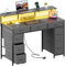 HLFURNIEU LED Bureau avec 8 Tiroirs en Tissu, 120 × 50 cm Bureau Gaming avec Rangement, Prise Intégrée & Ports USB, Table Ordinateur Support Ecran, pour Étudier, Travailler et Jouer, Table Gamer Gris