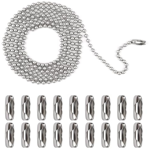 Notoke 3m Edelstahl Kugelkette Silber, 3 mm Durchmesser mit 20 Passenden Anschlüssen - Für Halskette, Schmuck, Fan Pull Chain Extender, Leuchten, Lampe, Gardinen & Dog Tags