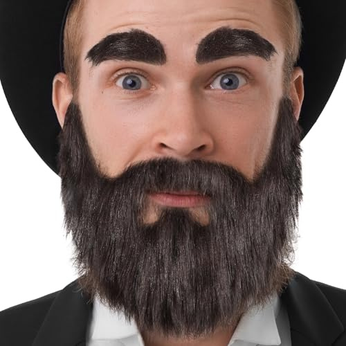 Halloween Schnurrbart und Augenbrauen Set, Selbstklebend Fake Bart Augenbrauen, Braun Gefälschte Bärte Realistischer für Cosplay Zubehör, Theme Party Weihnachten und Halloween