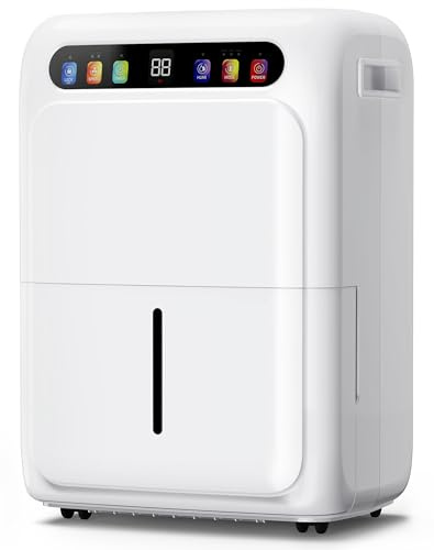 Dehumidifier 20L/Day，Dehumidifiers for Home with Digital Touch Screen Display, 6L Water Tank, 1m Drain Hose, 24H Timer, Ideal for Rooms up to 150 m³/50 m²