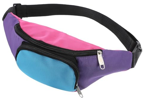Bunt Bauchtasche Damen,Einstellbar 80er Jahre Bauchtasche,Zwei Taschen Bauchtasches Festival,Retro Festival Outfit Damen,für 80er Mottoparty,Bauchtasches ideal für Festivals,Kostüme und den Alltag