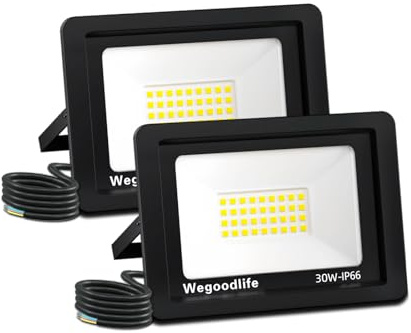 Wegoodlife 2 Stück 30W LED Strahler Außen, Superhell 2335LM Wandleuchte, 3000K Warmweiß Aussenstrahler, IP66 Wasserdicht LED Fluter, Scheinwerfer für Innenhöfe Auffahrt Garage Garten Türen Flur