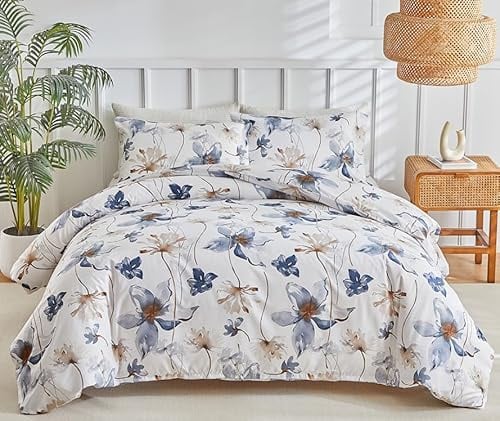 Wajade Bettdecke 220x240 ohne Bezug 4 Jahreszeiten Grau Blumen Steppdecke mit 2 Kissenbezug 80x80cm Warme Schlafdecke Waschbar Ganzjahresdecke
