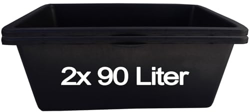 BURI Mörtelkasten 90 Liter 2er Set Mörtelwanne Bauwanne Schwarz Maurerkübel | BURI Maurerkasten UV-beständig und stapelbar als robuster Pflanzkübel für Baustelle, Garten und vielseitige Nutzung