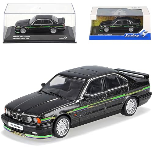 alles-meine.de GmbH B*M*W 5er E34 Alpina B10 BiTurbo Limousine Schwarz mit Streifen in Grün 1987-1996 1/43 Solido Modell Auto mit individiuellem Wunschkennzeichen