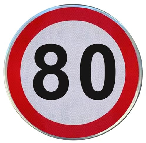 Panneau de limitation de vitesse-Panneau de signalisation réfléchissant en aluminium de 1,5 mm Convient pour les rues les parkings et les zones de travaux (80 km/h, 40cm)