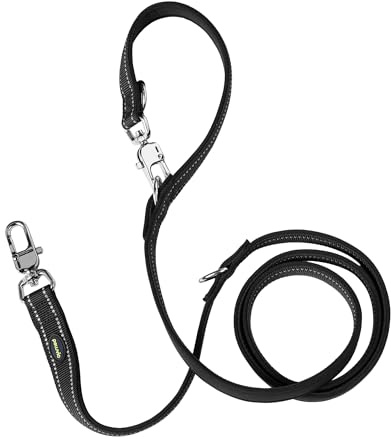 Peluvio Amigo Hundeleine 2,2 m Verstellbar Nylon Reflektierend 3-Fach | Führleine Robust Leicht Schnelltrocknend Für Kleine und Mittlere Hunde Größe S Schwarz