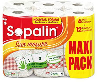 Essuie tout - Sopalin Sur Mesure Décoré 6=12 rouleaux - 3 voiles - Megapack - Lot de 2 paquets