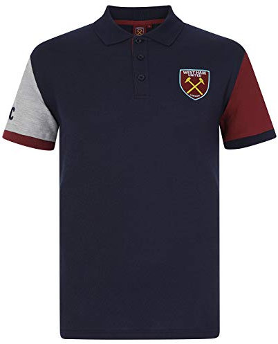West Ham United FC Official Mens Contrast Sleeve Polo Shirt Navy Crest Large