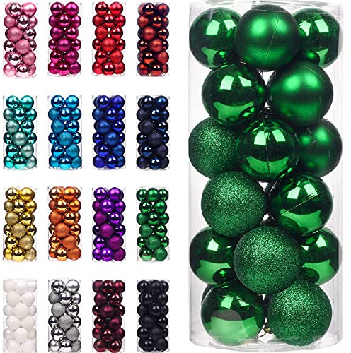 Emopeak Christmas Balls Ornaments 24Pcs, Shatterproof Xmas Balls Baubles Decor or Christmas Tree, Christmas Balls Hanging Holiday Wedding Party Decoration (Grass Green, 1.2-3.1CM)