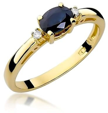 Damen Ring 585 14k Gold Gelbgold echt Saphir Edelstein Diamanten Brillanten