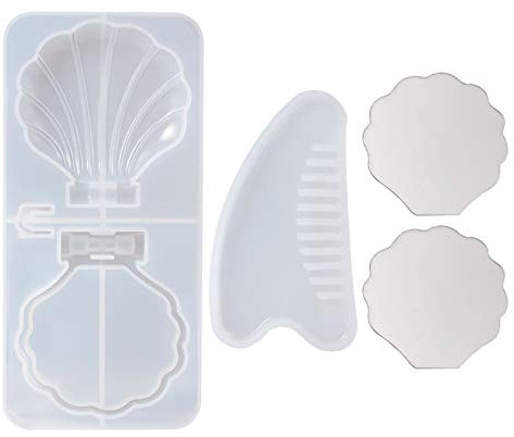 PandaHall Moules en résine pour miroir de coquillage pliable en silicone avec 1 peigne et 2 miroirs