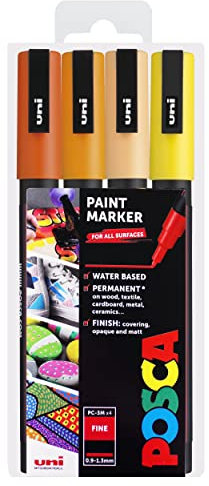 Posca Uni PC-3M Art Paint Markers - Set of 4 - In Plastic Wallet - Sunrise Tones