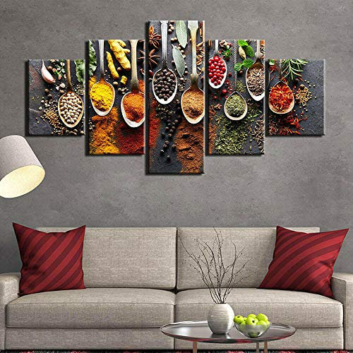Myrdsio Cucina Cibo Spezie Cucchiaio 5 Pezzi Tela Wall Art Poster Stampa Home Decor
