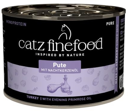catz finefood Purrrr Pute Monoprotein Katzenfutter nass N° 117, für ernährungssensible Katzen, 70% Fleischanteil, 6 x 200g Dose