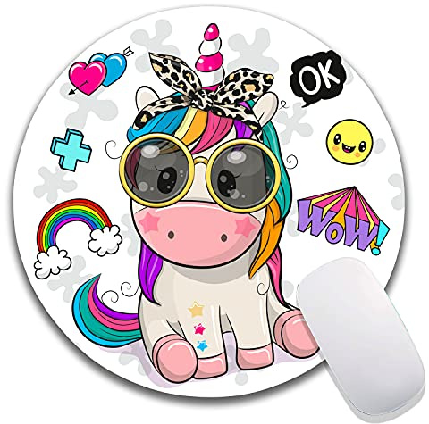Tapis de souris mignon et tendance, motif licorne pour enfant, étanche, circulaire, avec base en caoutchouc antidérapant, pour bureau, maison, ordinateur portable, voyage, 20,1 x 0,3 cm