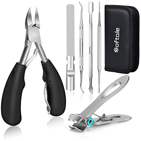 Softale Pince à Ongles d'orteil Incarné,Pour Épais Orteils Fungus, Précision Coupe Ongle - Ciseaux à Ongles Robustes en à Prise Souple Avec Lime à Ongles, Noir, Argent