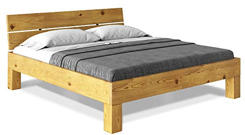 CURBY Massivholzbett Holzbett Doppelbett 4-Fuß-Bett mit Kopfteil aus massiver THERMO -Fichte, hochwertige Verarbeitung, einfacher Aufbau, Made in Germany, 120 x 200 cm, natur, Standardhöhe