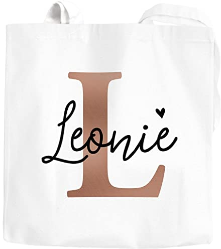 SpecialMe® Jutebeutel Initiale Monogramm Kupferoptik personalisierbar mit Namen Anfangsbuchstabe persönliche Geschenke weiß 2 lange Henkel