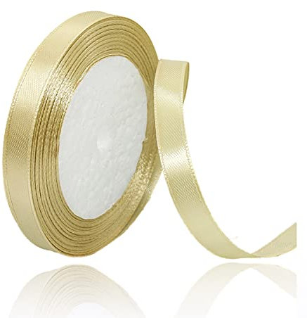 Nastri Oro 10mm, 23 metri Nastro di Raso Oro per l'imballaggio di regali, Artigianato fai da te, Bows Making, Mazzi di fiori, Palloncini, Festa nuziale e Decorazioni per torte
